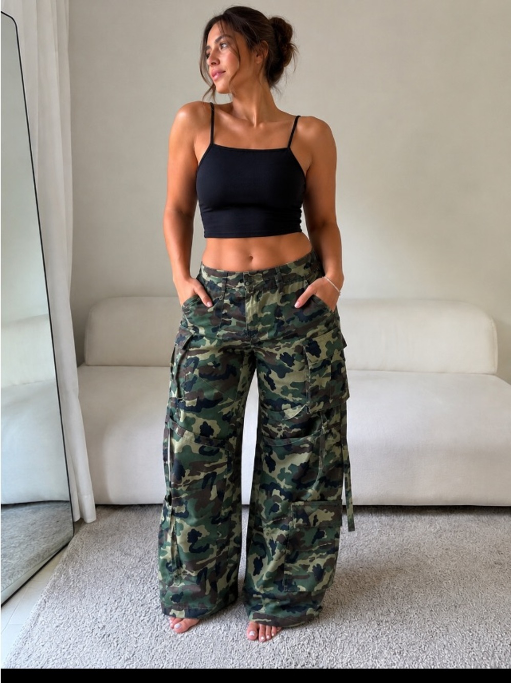 Fashion Nova Women's Green Camo Wide-Leg Cargo Pants - Picture 1 of 13